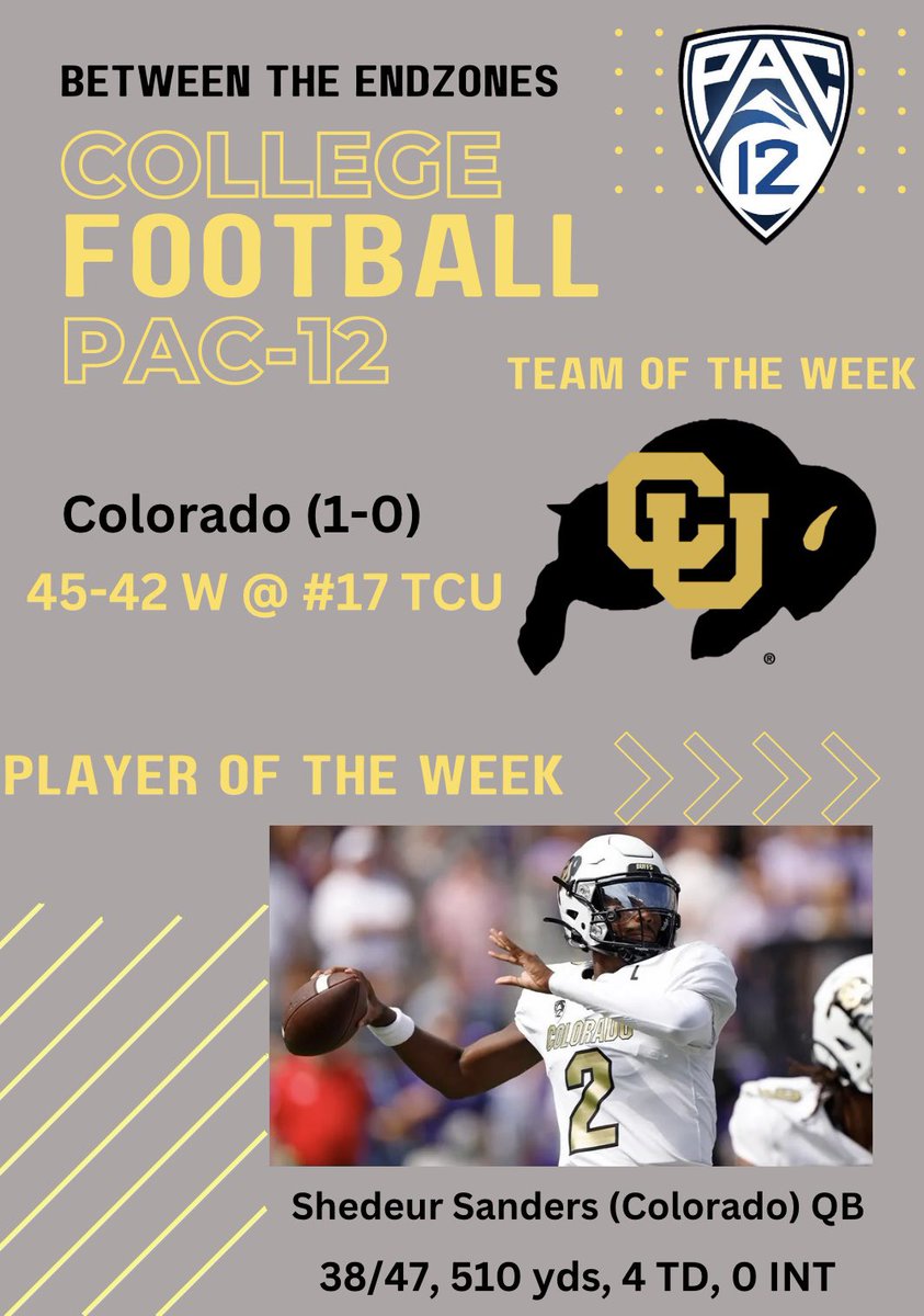 The_Endzones's tweet image. Our Pac 12 Team &amp;amp; Player of the week! 
#Colorado #ColoradoBuffalos #ColoradoBuffs #ColoradovsTCU #ColoradoFootball