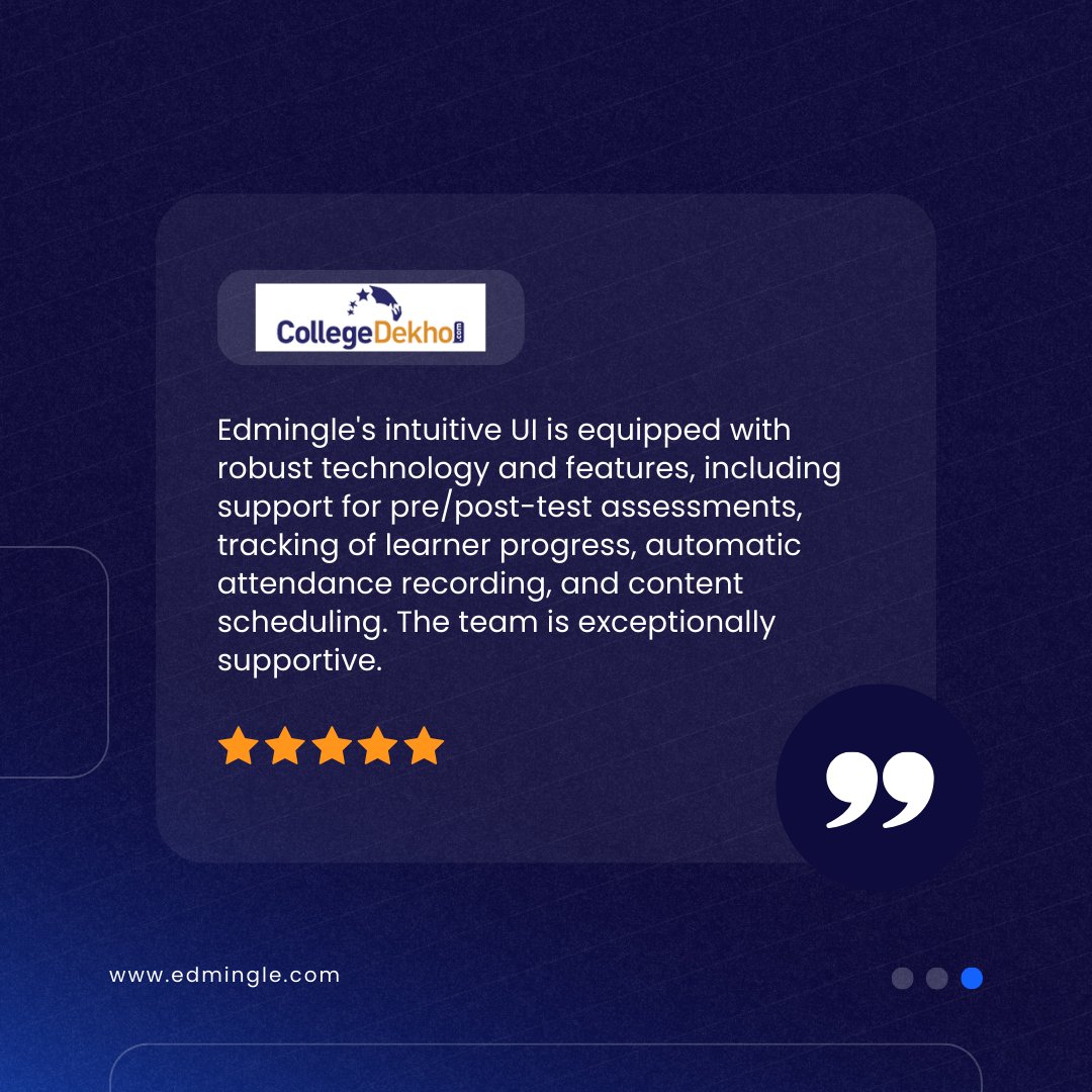 #successstory 📷
Read what CollegeDekho says about Edmingle's role in its Success Story. 
#successjourney #transformation #lms #lmssoftware #learningmanagementsystem #edmingle #collegedekho #successstories