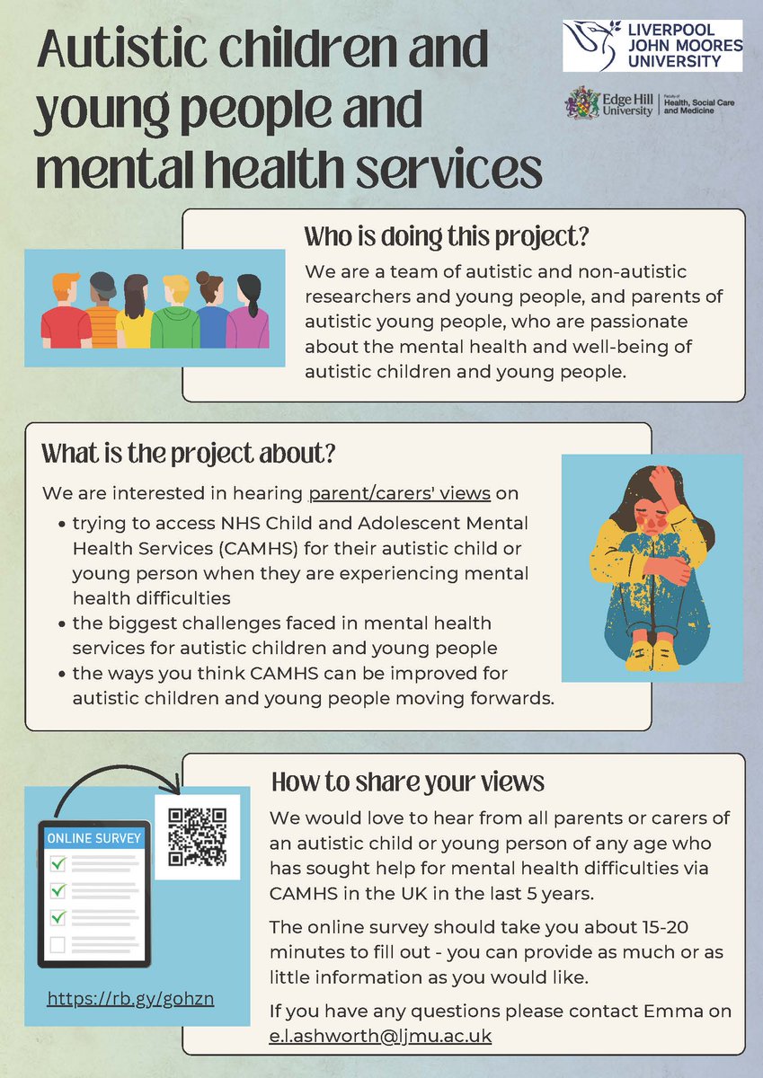 emma_ash's tweet photo. Are you a parent of an autistic child who has sought help from CAMHS for mental health difficulties in the UK? We're conducting some research &amp; would love to hear your experiences. Please see more info in the image &amp; consider completing our survey: https://t.co/U8Lrmf54Od https://t.co/TiIrmI3gpM