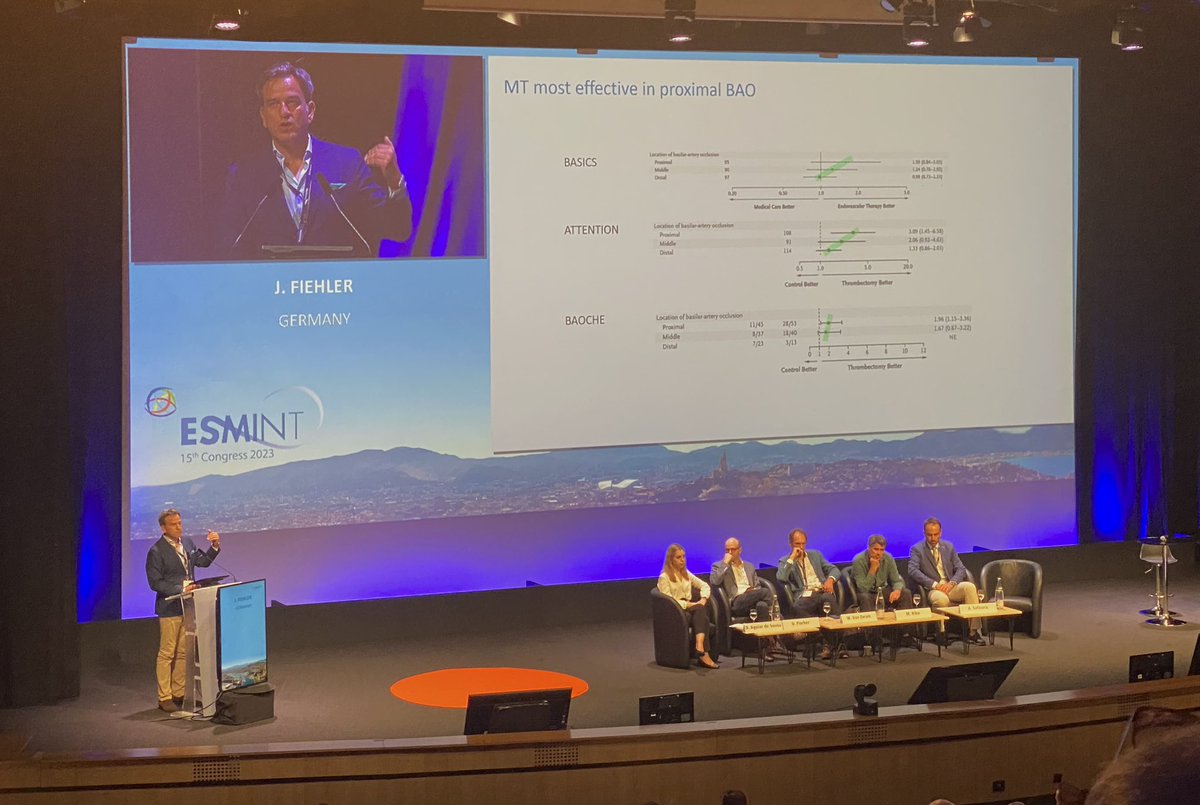 The “thrombectomy” part of the imperial thrombectomy symposium/@StrokeImperial team enjoying thrombectomy updates at #ESMINT2023 during the joint @esmintsociety and @ESOstroke session!