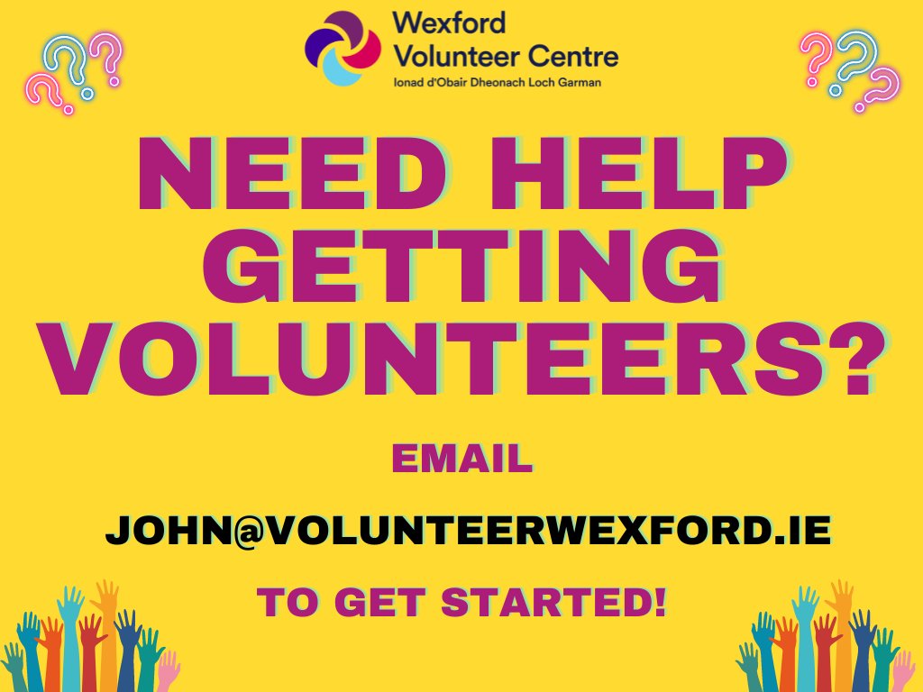 Need help getting volunteers in county Wexford?? Email john@volunteerwexford.ie to chat about what you need and how we can help you! #helpinghand #volunteers #wexford #community