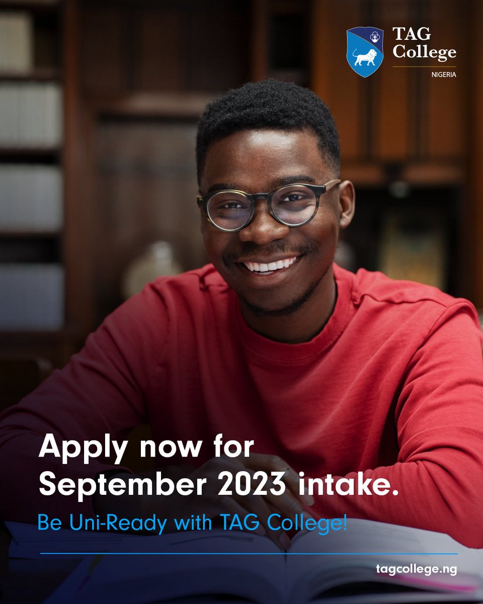 Seize Your Opportunity! 🚀 Apply Now for our September Intake at TAG College Nigeria. 🎓📚      

Apply now at tagcollege.sch.ng! 🎉🌍

For Inquiries:
📞+234 080 8313 0253 / +234 070 1708 9214
📩 info@tagcollege.sch.ng 

#TAGCollege #FoundationEducation          #TAGCollege