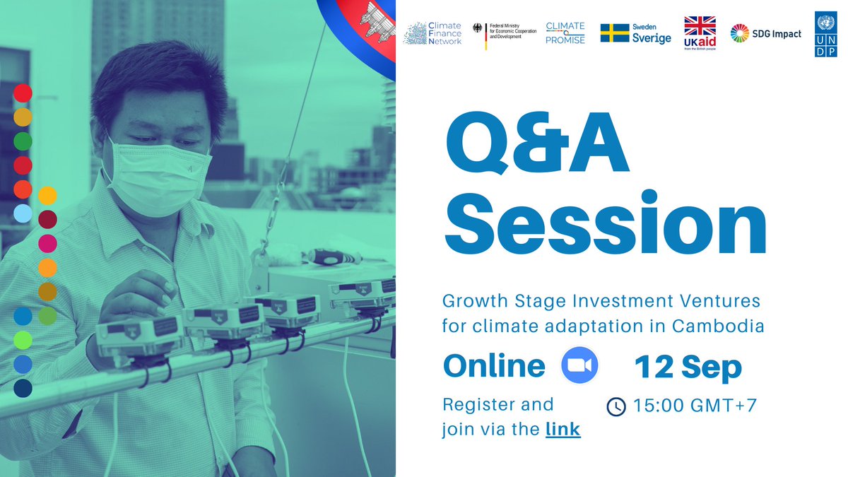 UNDPCambodia's tweet photo. 📢 @UNDP invites nominations for impact-driven ventures making a difference on Climate Adaptation in 🇰🇭 from 5 sectors
Food & agriculture
Infrastructure, green construction & buildings
Education
Healthcare
Renewable energy
Join our Q & A Session https://t.co/g5lEpTAUmd
@ACRundp https://t.co/BUfOd0wBgx