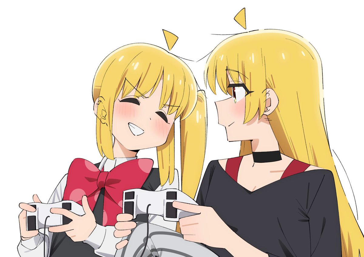 ijichi nijika blonde hair multiple girls 2girls long hair shirt smile white shirt  illustration images
