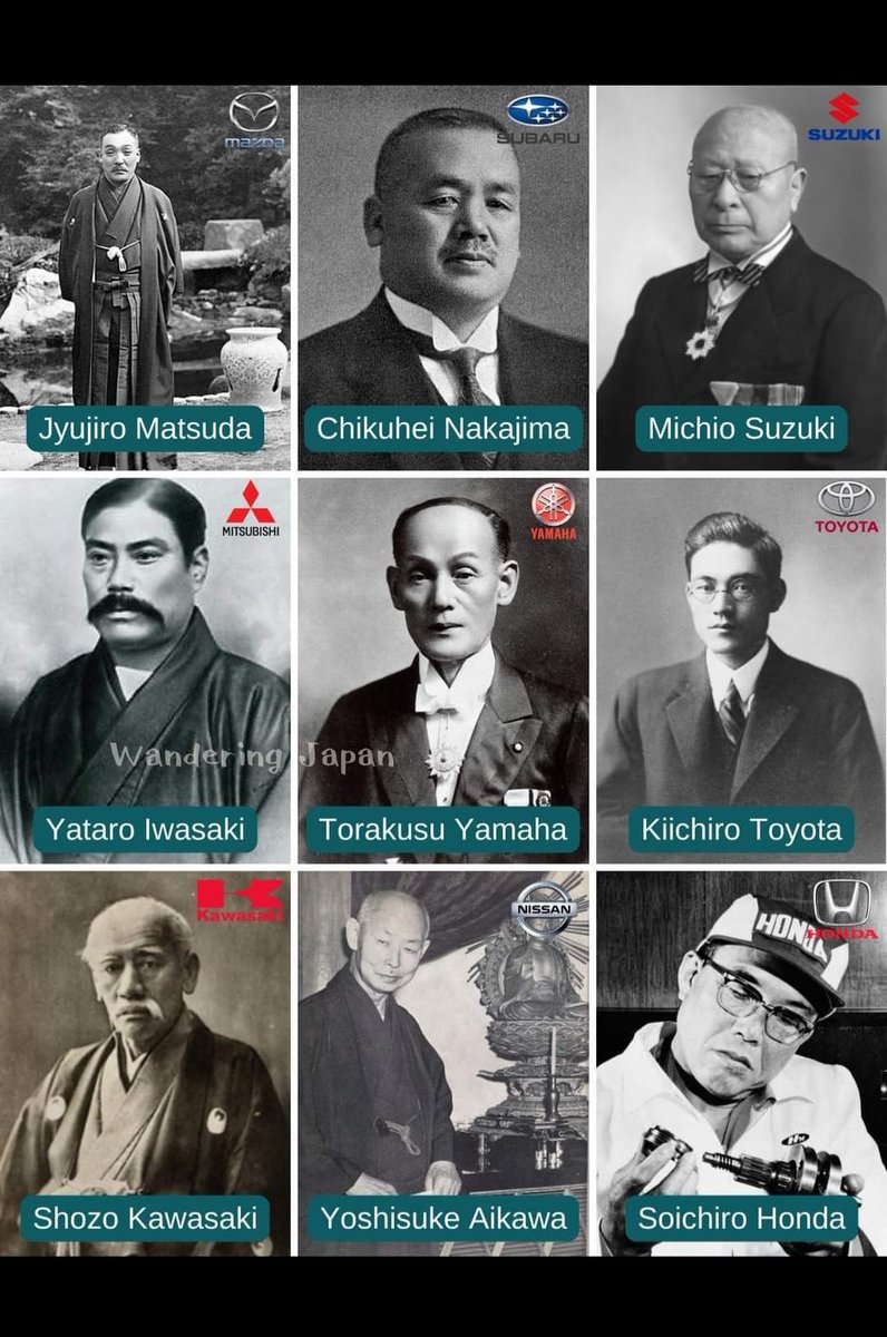 JoseMariRMT's tweet photo. Japan's famous automobile and the founder behind them.
#Japan
#automobile
#Honda
#YAMAHA
#SUZUKI
#mitsubishi
#Kawasaki
#SUBARU
#NISSAN
#toyota
#masda https://t.co/bZ1vDnfeN6