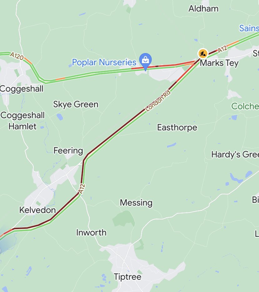 ECFRS_RoadWater's tweet image. Please be aware of slow moving traffic heading northbound on the #A12 between #Kelvedon south &amp;amp; #MarksTey. This appears to be due to only one lane being open g the through the roadworks.

To keep updated please check @Essex_Travel.