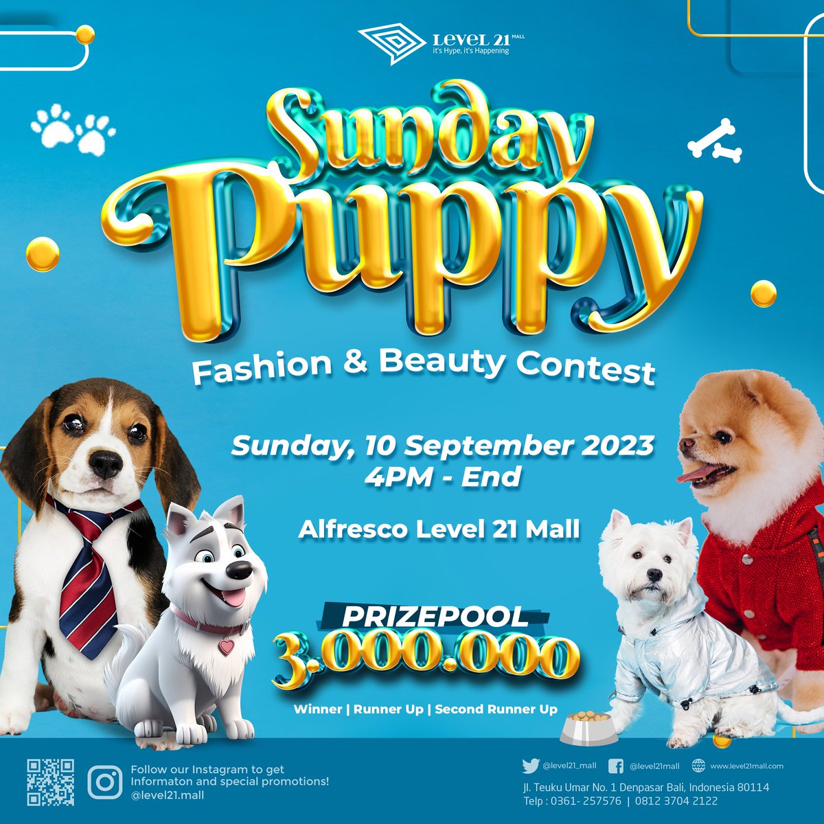 level21_mall's tweet photo. Calling all Dog Lovers🐶✨

Hi Levellers,
Get ready to witness the cutest runway show ever!

#DogLovers #SundayPuppy #Level21Mall 🐩🐾 https://t.co/1s2wAYRw9N