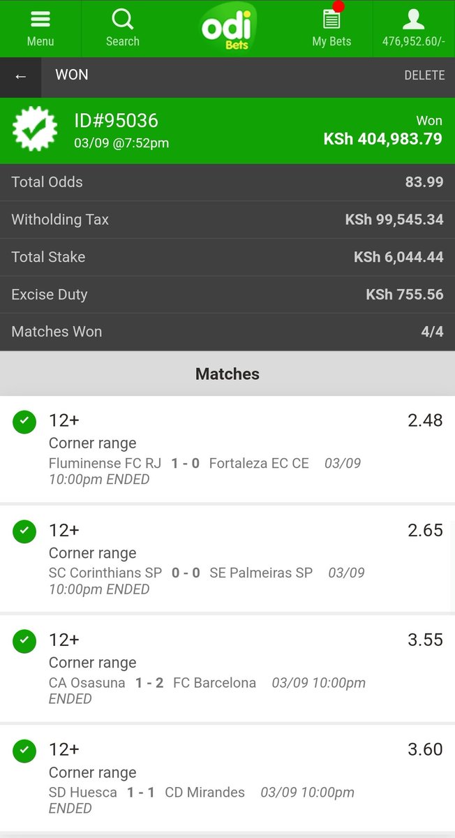 400k wooooon🔥🔥
Congratulations 🎊 to everyone who placed this bet.  Said corners are easy money ✅
Retweet and drop mpesa number now. 300 retweets only
