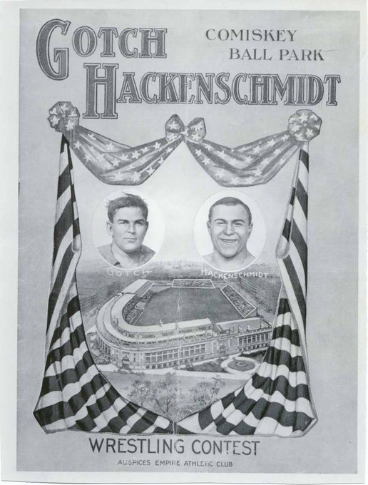 allan_cheapshot's tweet image. OnThisDay in 1911: Frank Gotch and George Hackensmidt met for the second and last time in front of 25,000 fans at the newly opened Comiskey Park in Chicago, Illinois.

At the time, this was the largest gate in history, at approx $87,000 ($2.5 million in today’s money).