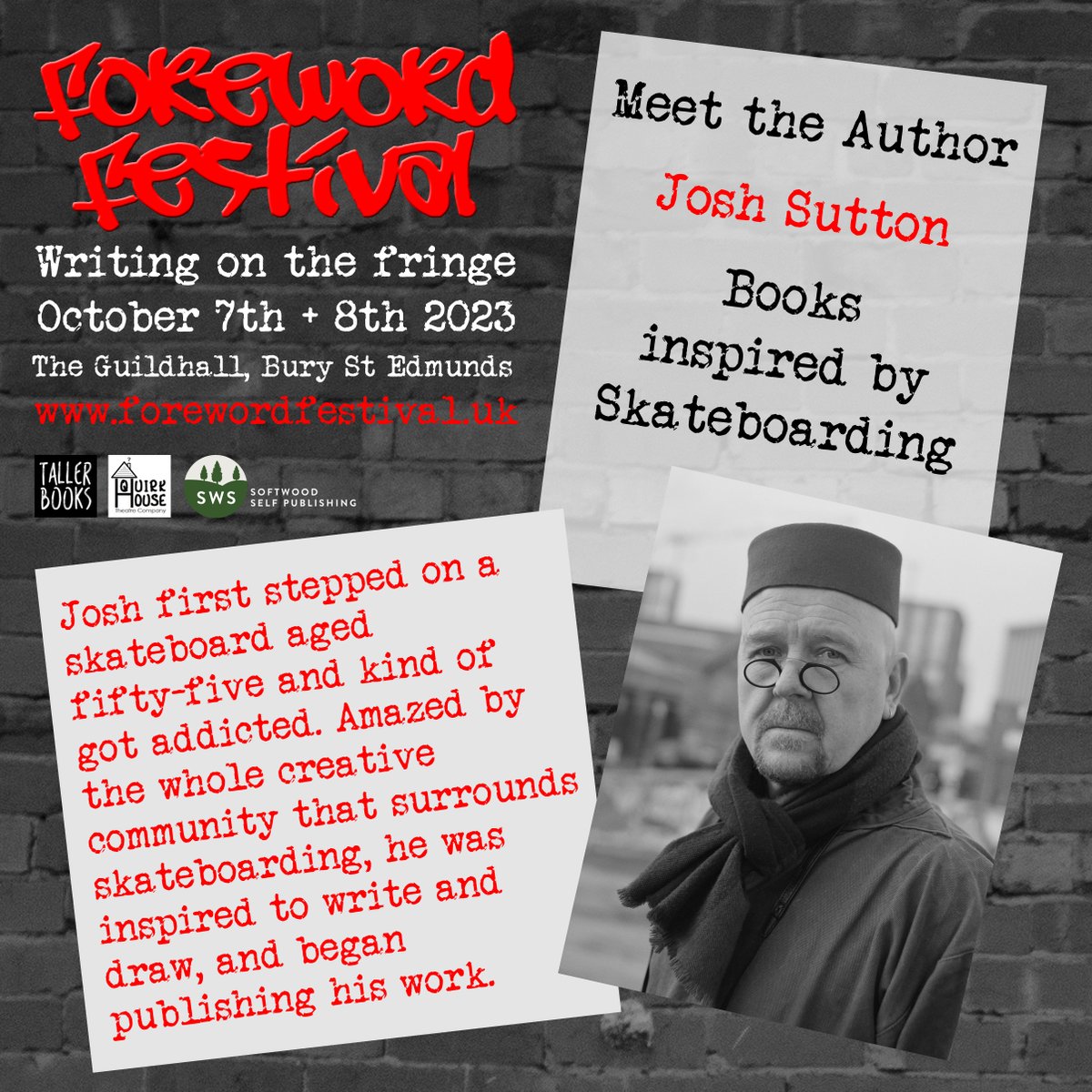 Meet our authors! Today – Josh Sutton, who first stepped on a #skateboard aged fifty-five and kind of got addicted. Amazed by the whole creative community that surrounds #skateboarding, he began to write, draw and publish his own skateboarding-inspired work. @BooksFez #Fringe