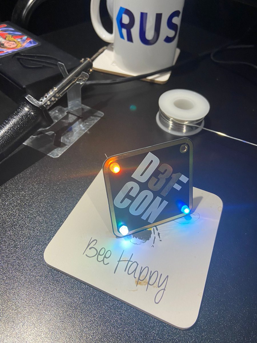 RushaxOfficial's tweet photo. Finally got a chance to unbox and test out our soldering iron skills on the Defcon31 electronic badges from @Hackerboxes 💀
We may need some more solder... 😂
#defcon31 #hackerboxes #solder #electronicbadge #soldering #solderingiron #HackerBox https://t.co/jDZcv6SnRh