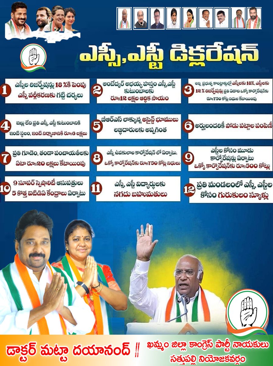 MattaDayanand's tweet photo. కాంగ్రెస్ పార్టీ SC ST డిస్లరేషన్
#CongressParty  #scstdeclaration 
@INCTelangana @RahulGandhi @revanth_anumula @BhattiCLP @RenukaCCongress @Manikrao_INC @kharge @asmatasleem13 @AnshumanSail https://t.co/b067Xw99Y7