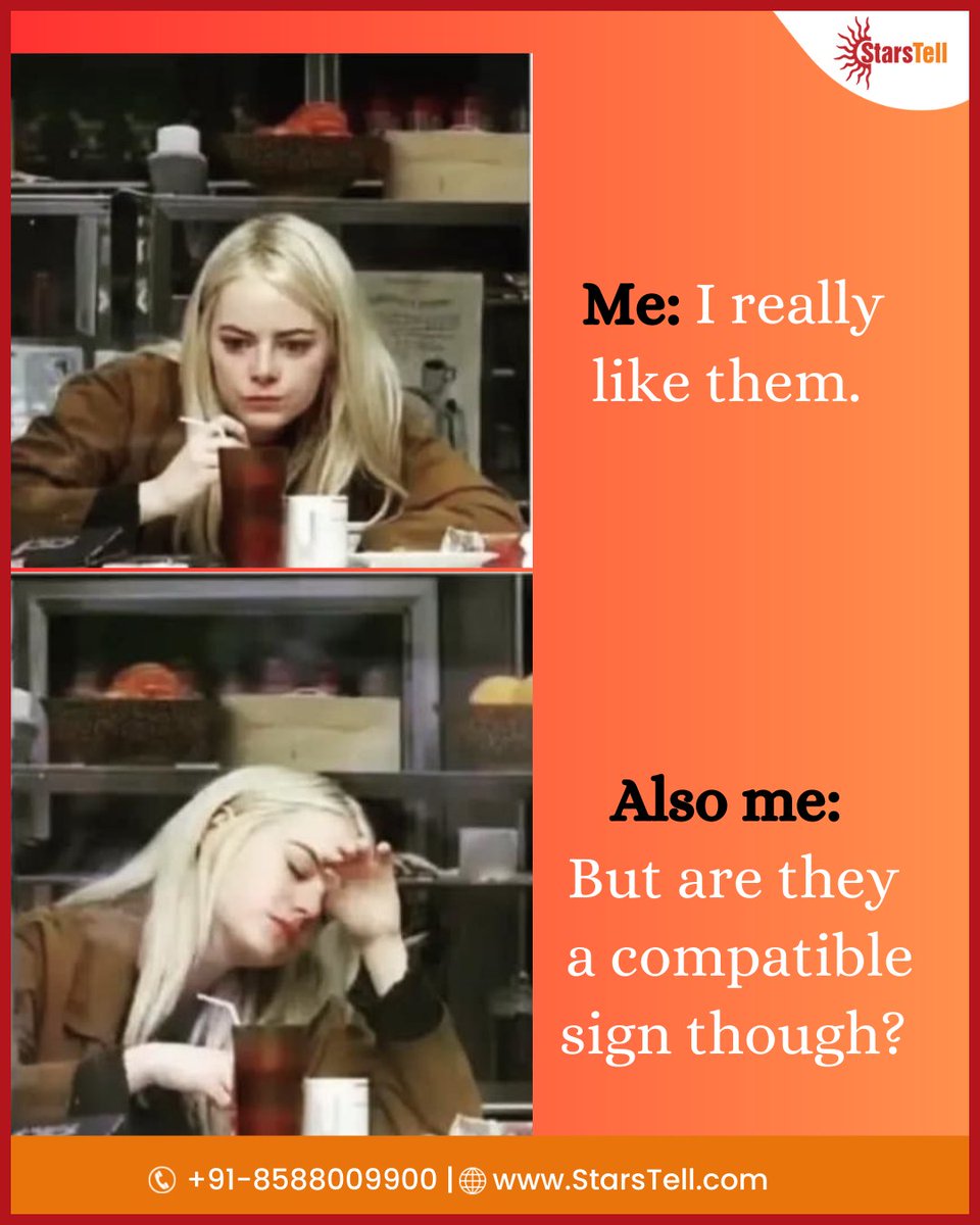 YourStarsTell's tweet image. Are you and your partner compatible as per astrology? Ask our expert Astrologers now!
#StarsTell #compatible #love #lovelife #astro #zodiac #astrology #zodiacpost #astromeme #meme #funny #relatable #crush #zodiacsign #asknow #astrologers