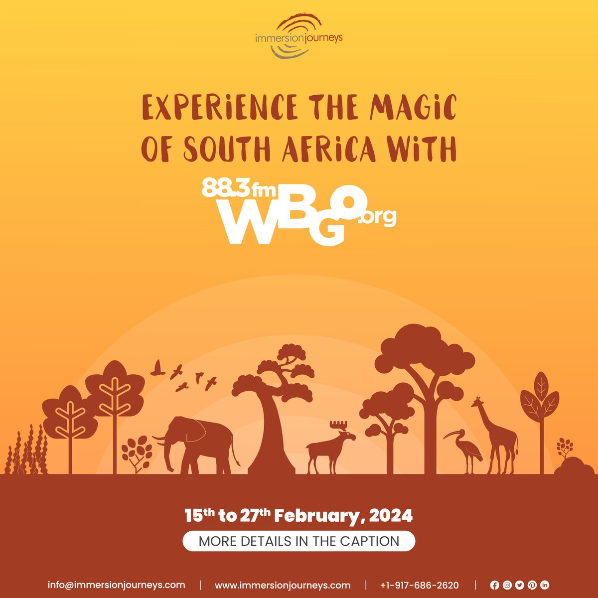 Exploring the ‘Rainbow Nation’ one adventure at a time! Escape into the glorious country of South Africa and unlock all its wonders with @WBGO !

For more information, go to immersionjourneys.com/wbgosouthafric…

#ImmersionJourneys #TravelEasy #SouthAfricaTravels #ToursInSouthAfrica #WBGO