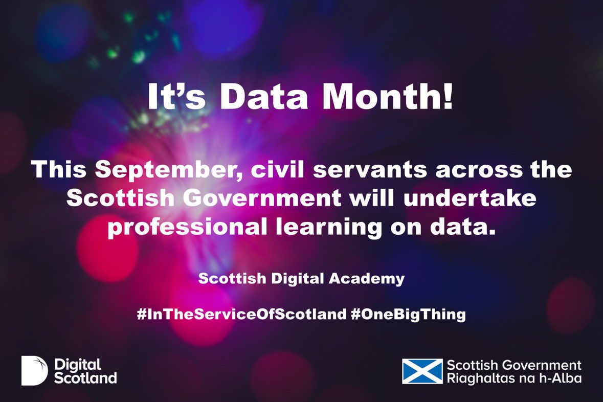 Scottish Digital Academy (@scotgovsda) on Twitter photo This September, we’re bringing a range of professional learning opportunities to civil servants across Scotland. Our #OneBigThing this year is #Data! Delivered via <a href="/ScotGovSDA/">Scottish Digital Academy</a> and @DigitalScots, some courses will also be open to the public sector.
Visit digitalacademy.gov.scot This September, we’re bringing a range of professional learning opportunities to civil servants across Scotland. Our #OneBigThing this year is #Data! Delivered via <a href="/ScotGovSDA/">Scottish Digital Academy</a> and @DigitalScots, some courses will also be open to the public sector.
Visit digitalacademy.gov.scot