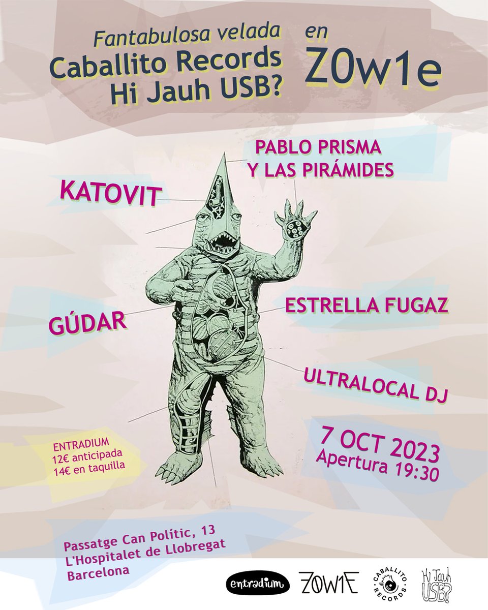 AHORA SÍ

FANTABULOSA VELADA Caballito &amp; <a href="/HiJauhUSB/">hijauh usb</a> el próximo 7 de octubre en Sala #Zow1e

Con las actuaciones de <a href="/KATOVIT_band/">KATOVIT</a> @EstrellaFugazi <a href="/pppiramides/">Pablo Prisma y Las Pirámides</a> y <a href="/BeGudar/">gúdar</a>, y la amenización de <a href="/ultralocalrec/">Ultra-Local Records</a> DJ

🛹🛹🛹

Entradas: 📥 entradium.com/es/events/fies…