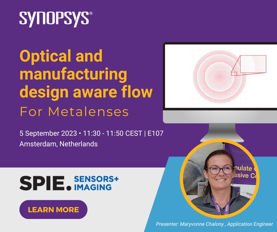SNPSPhotonics's tweet image. At #SPIESensors, see the advantage of a manufacturing-aware design flow that combines advanced technology from optical design, and manufacturing processes design software that brings a manufactured #metalens closer to the ideal metalens performance.
spie.org/spie-sensors-i…
