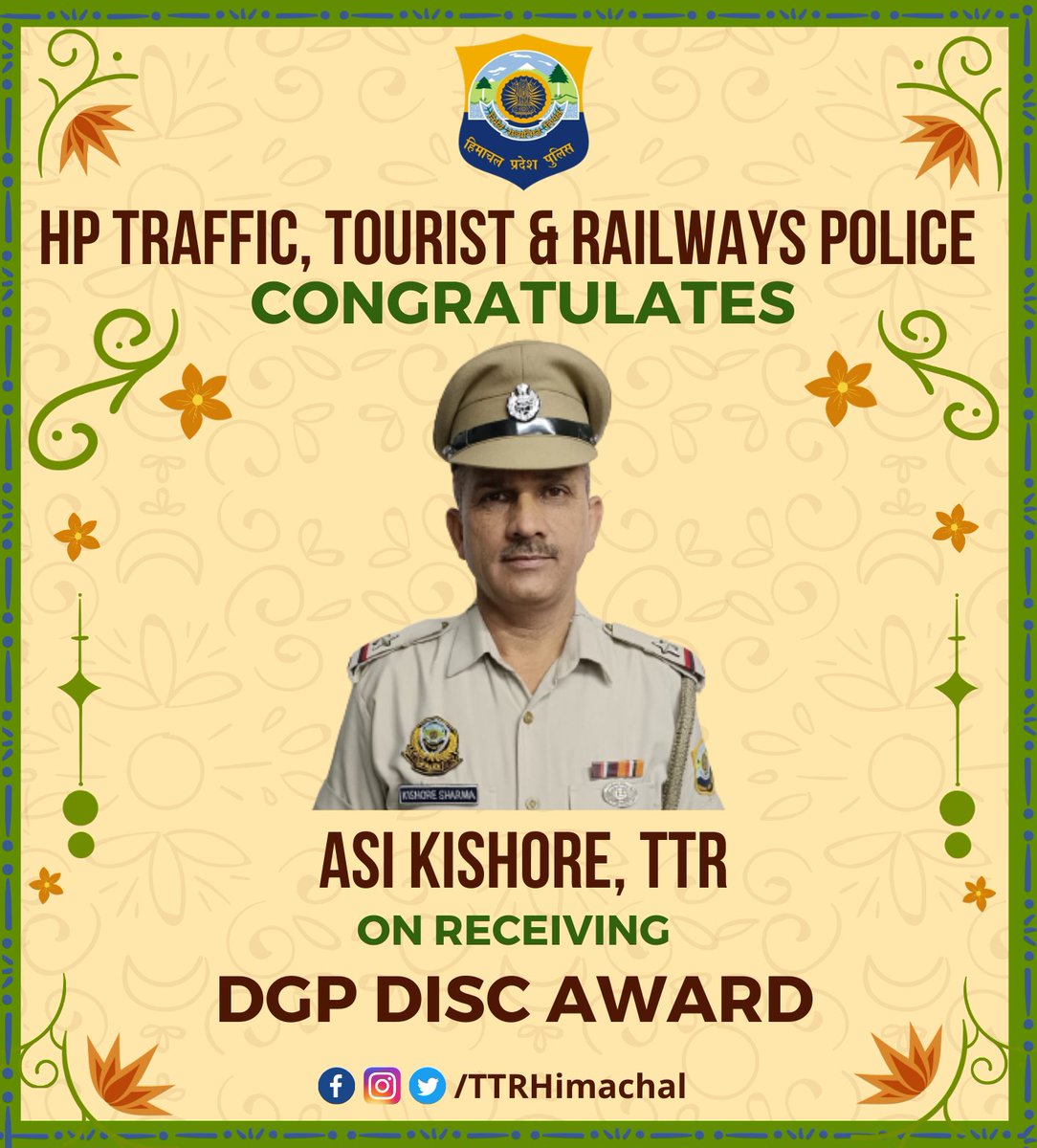 TTRHimachal's tweet photo. Heartiest congratulations to all DGP Disc Award recipients from TTR for your outstanding achievements. Your dedication and hard work shine brightly.
#DGP_Disc #FelicitationCeremony #Himachal #HPPolice #TTRHimachal #TTR #HimachalPradesh @himachalpolice https://t.co/8Pgu9763qa