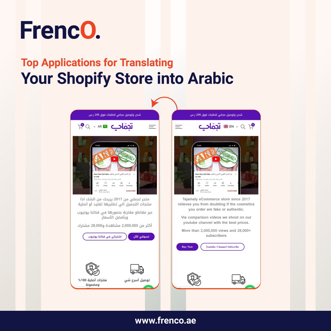 FrencoCROExpert's tweet image. Top Applications for Translating Your Shopify Store into Arabic

📞+971 52 104 2666
wa.link/093lcs
📧 info@frenco.ae
🌐 frenco.ae/translating-yo…

Start Your Shopify Journey: shopify.pxf.io/21WZX7
#shopifyplusepxertsuae #shopifydevelopmentagency #shopifywebsitedeveloper