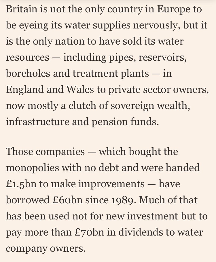 SpaJw's tweet image. Want to know why a country that has enough rain is so often short of water? Greed enabled by weak, ineffectual and complicit regulation. Yet another reason to be furious, I’m afraid, in today’s FT. ft.com/content/19caeb…
