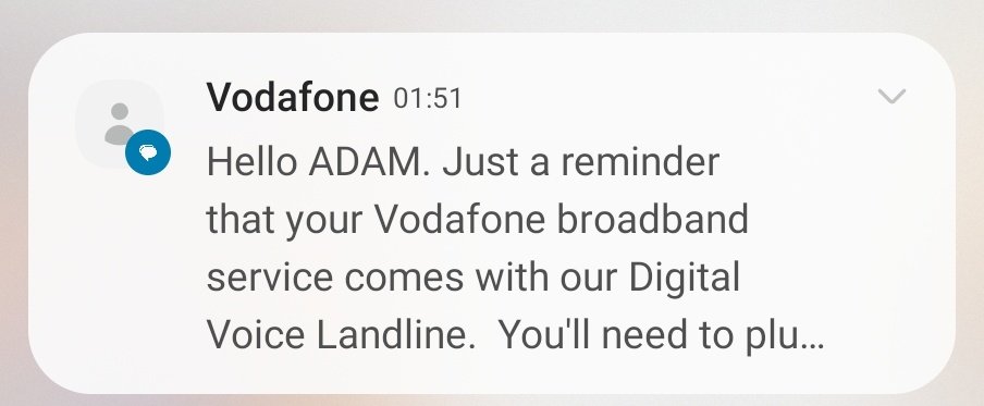 Adam Cable (@adam_cable) on Twitter photo Dear <a href="/VodafoneUK/">Vodafone UK</a>, really looking forward to getting our broadband installed tomorrow, but not enamoured by the text at 1:50 this morning... Dear <a href="/VodafoneUK/">Vodafone UK</a>, really looking forward to getting our broadband installed tomorrow, but not enamoured by the text at 1:50 this morning...