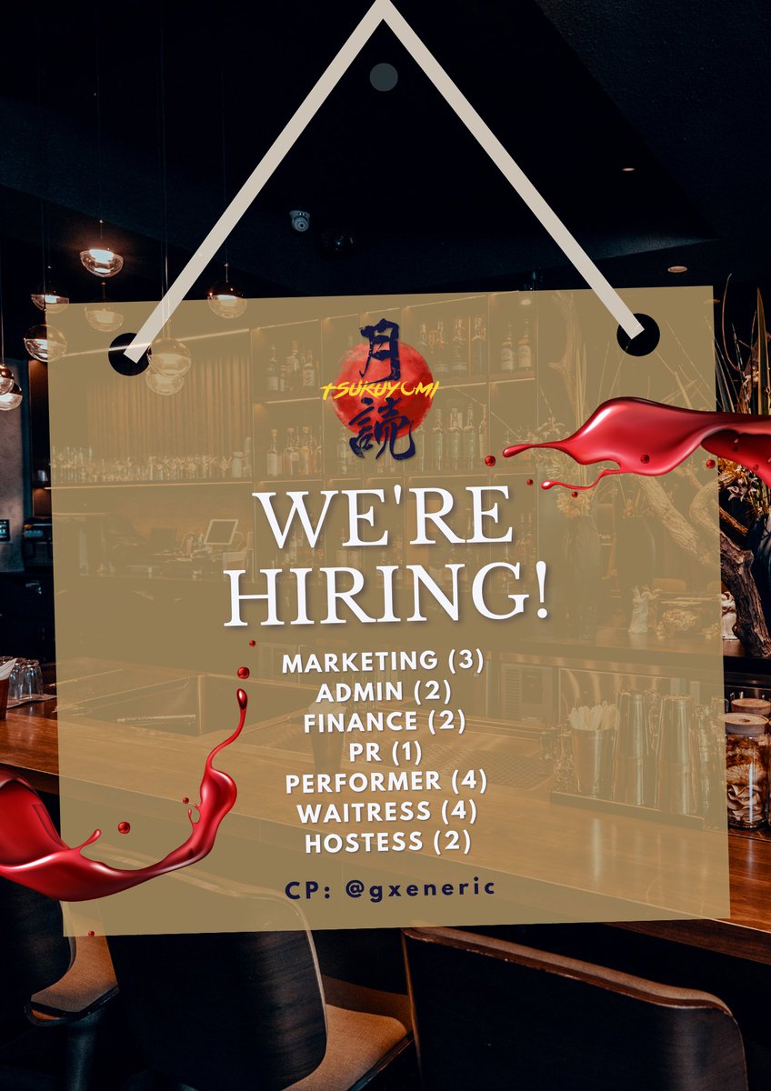 ㅤ
ㅤ
𝐓𝐒𝐔𝐊𝐔𝐘𝐎𝐌𝐈 𝐇𝐈𝐑𝐈𝐍𝐆!!!

We are currently looking for some people who like to have fun at night to fill up the available positions below.

For futher information please contact :    
<a href="/gxeneric/">OWPEACE.</a> 
ㅤ
ㅤ