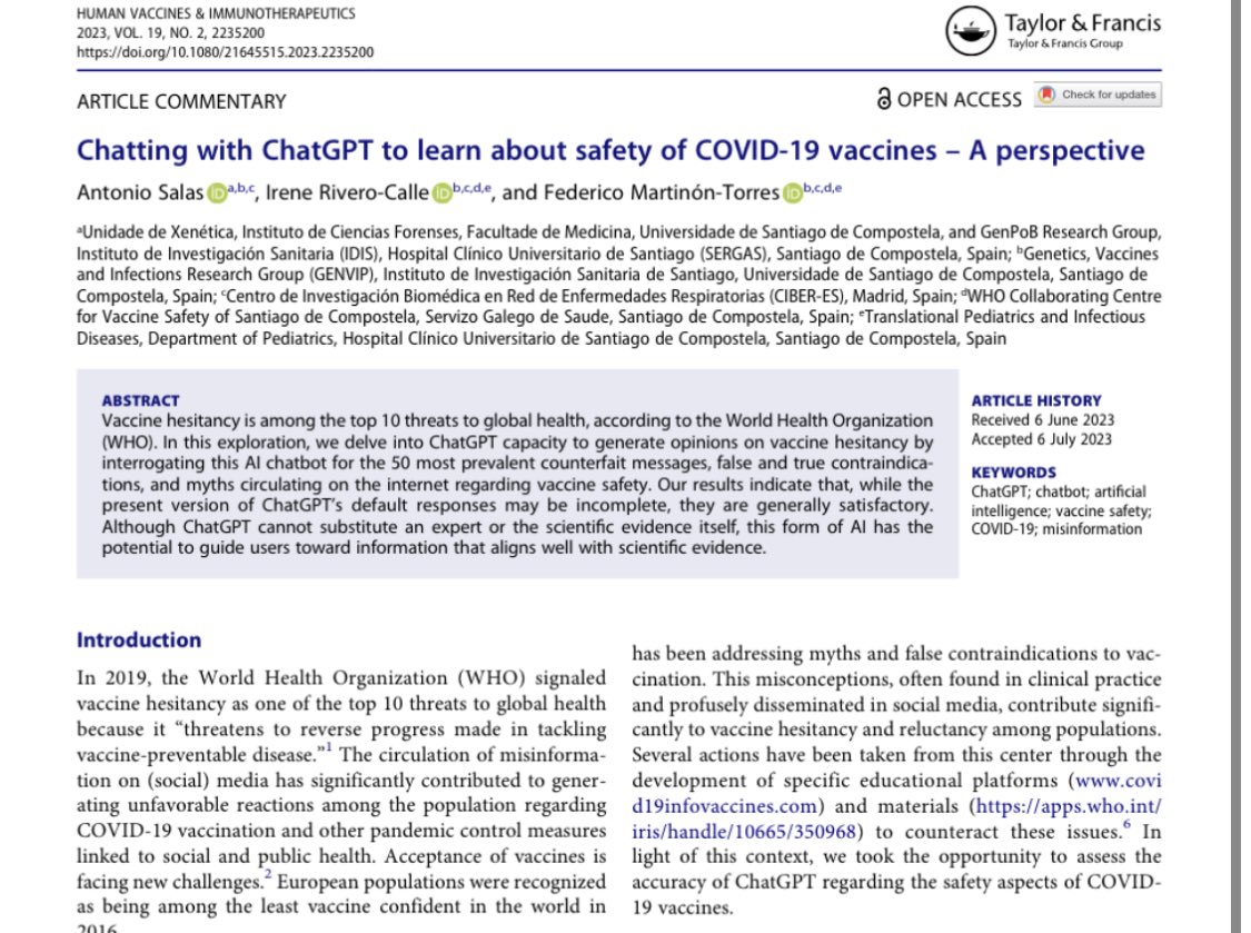 AntonioSalasUSC's tweet photo. New contribution on chatgpt focused on vaccine safety
@fedemartinon https://t.co/BwmczEHYxr