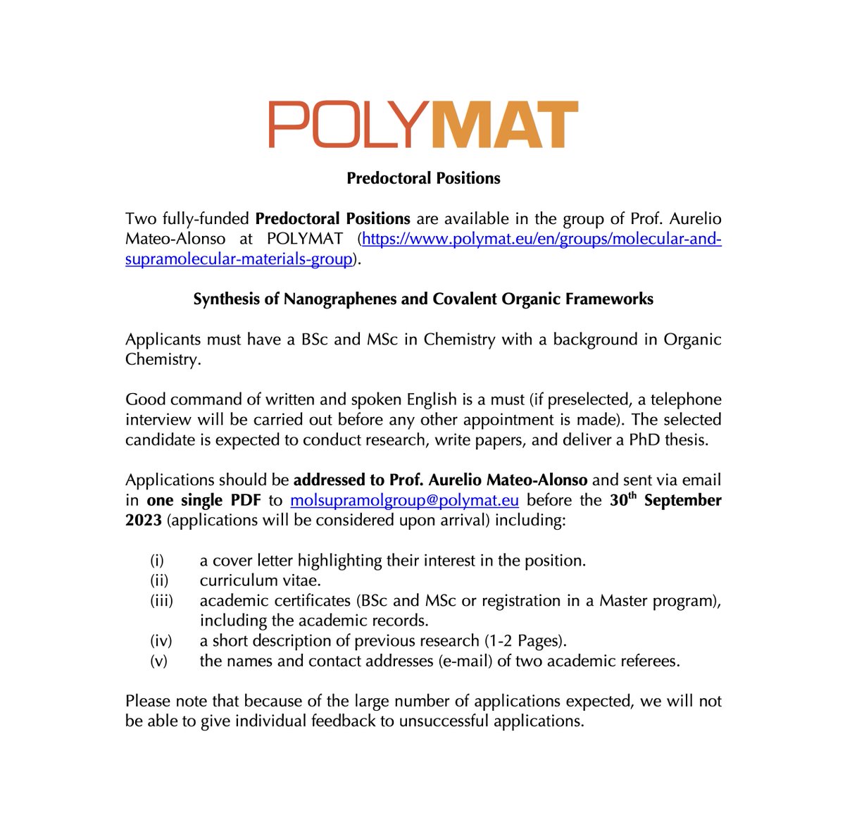 KokeLab's tweet photo. Hola #chemtwitter! Hola #chemjobs! There are two Predoctoral Positions available in my group. Details here 👉 https://t.co/6Hno62a5LN… and here👇 https://t.co/JZKCCd703Z