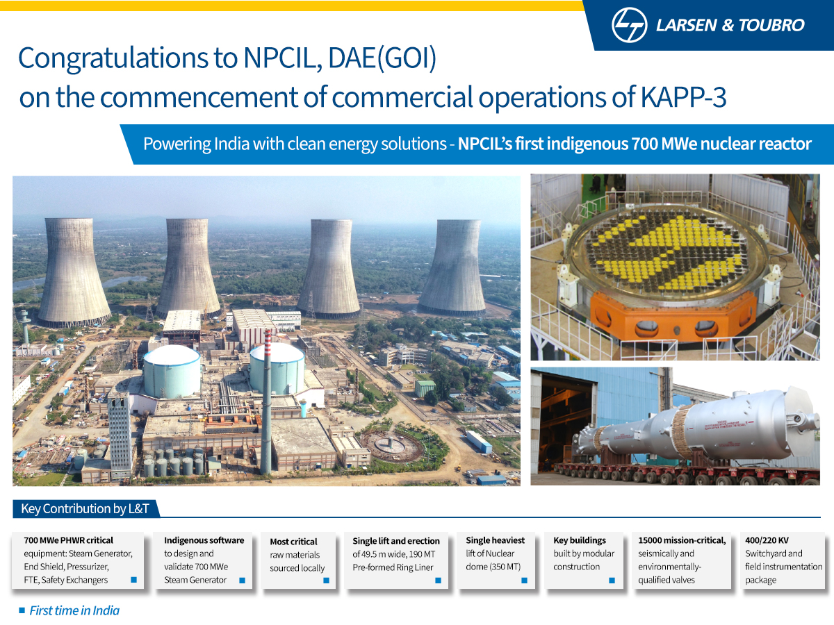 larsentoubro's tweet image. Congratulations to NPCIL and @DAEIndia on the successful commissioning of Kakrapar Atomic Power Project (KAPP)-3, an outstanding milestone in our journey to clean energy and #AatmanirbharBharat.

#NPCIL