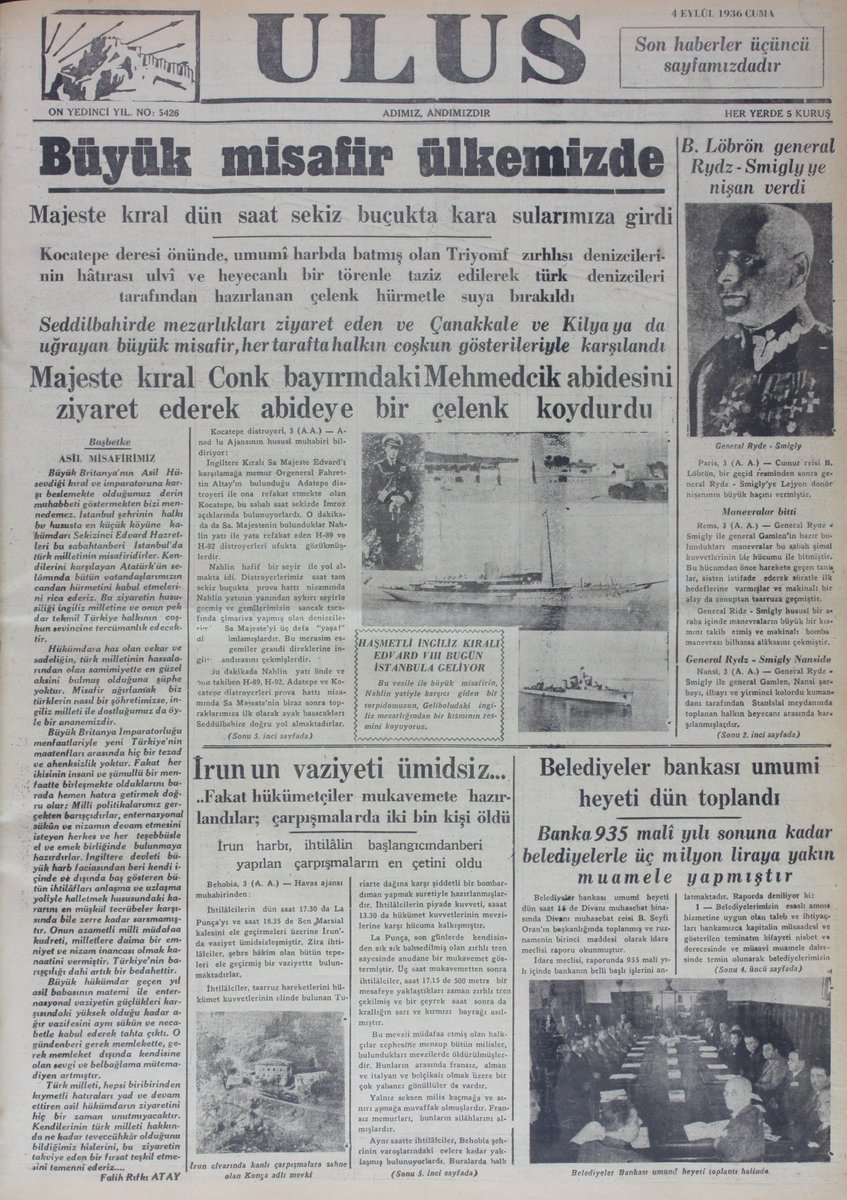 takvimdeogun's tweet image. 🗞️Takvimlerin 4 Eylül 1936'yı gösterdiği Cuma günü, Ulus gazetesinin birinci sayfasında kayda geçen haberler. #takvimdeogün
