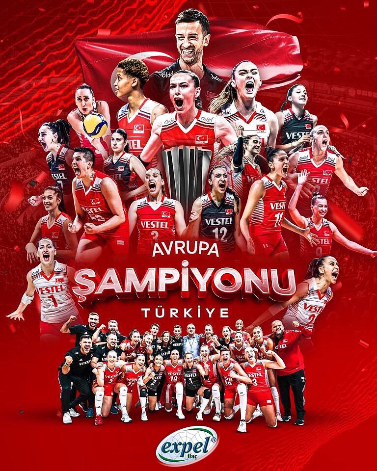 IlacExpel's tweet photo. 2023 CEV Avrupa Şampiyonu olmayı başararak bizleri gururlandıran A Milli Kadın Voleybol Takımımızı Gönülden Tebrik Ederiz .

#FileninSultanlari 🏆🇹🇷 https://t.co/tcb8WLaDgn