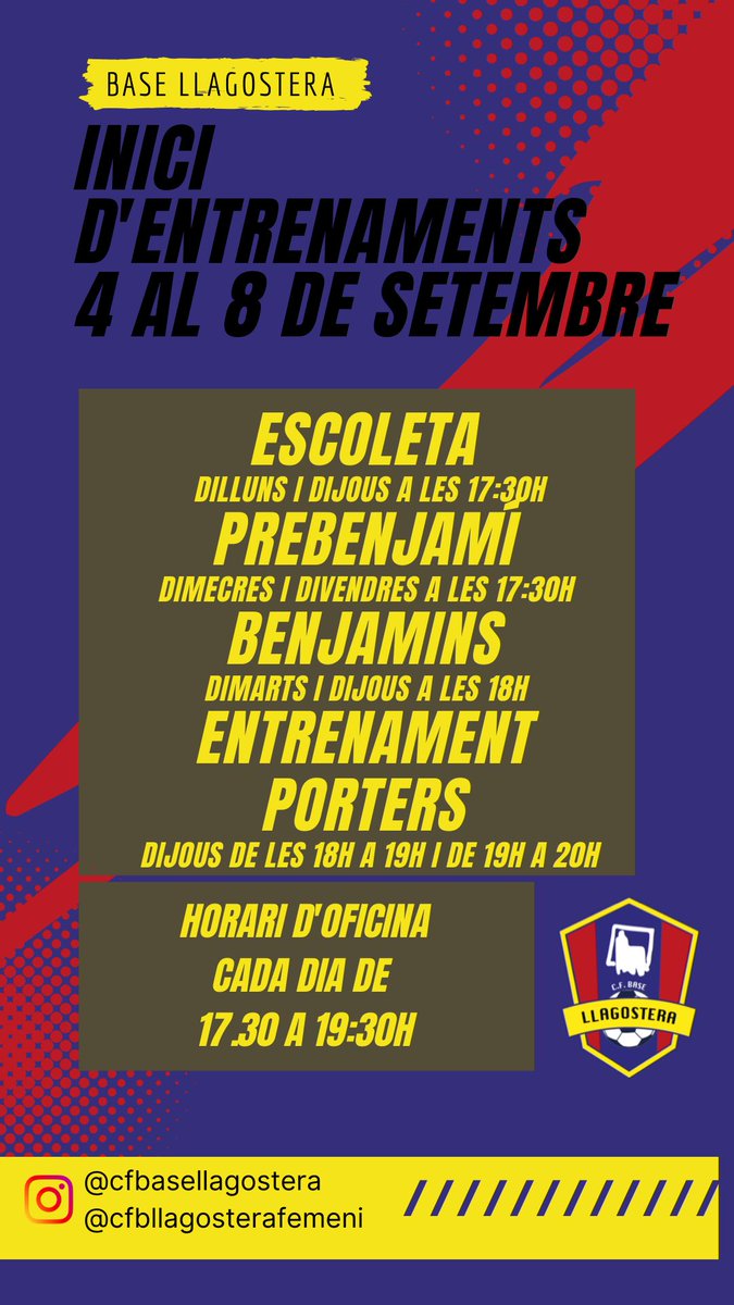 Bon dia i bona setmana a tothom!
Recorda aquesta setmana: comencen els petits i petites del Base!
#somhiBase #sombase