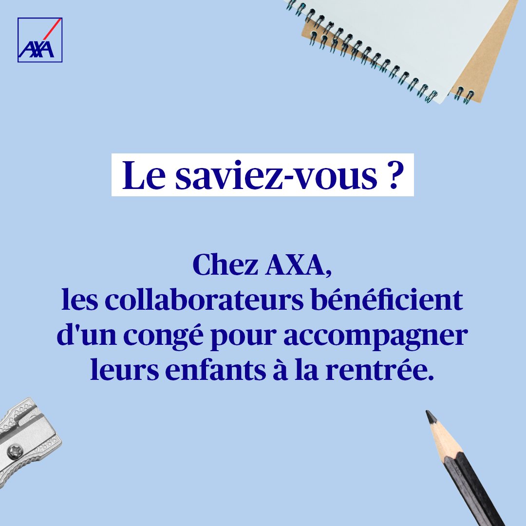 📚📝 C'est la rentrée !
🧒 Chez AXA, nous soutenons nos collaborateurs parents en leur offrant des congés pour être présents aux côtés de leurs petits écoliers.