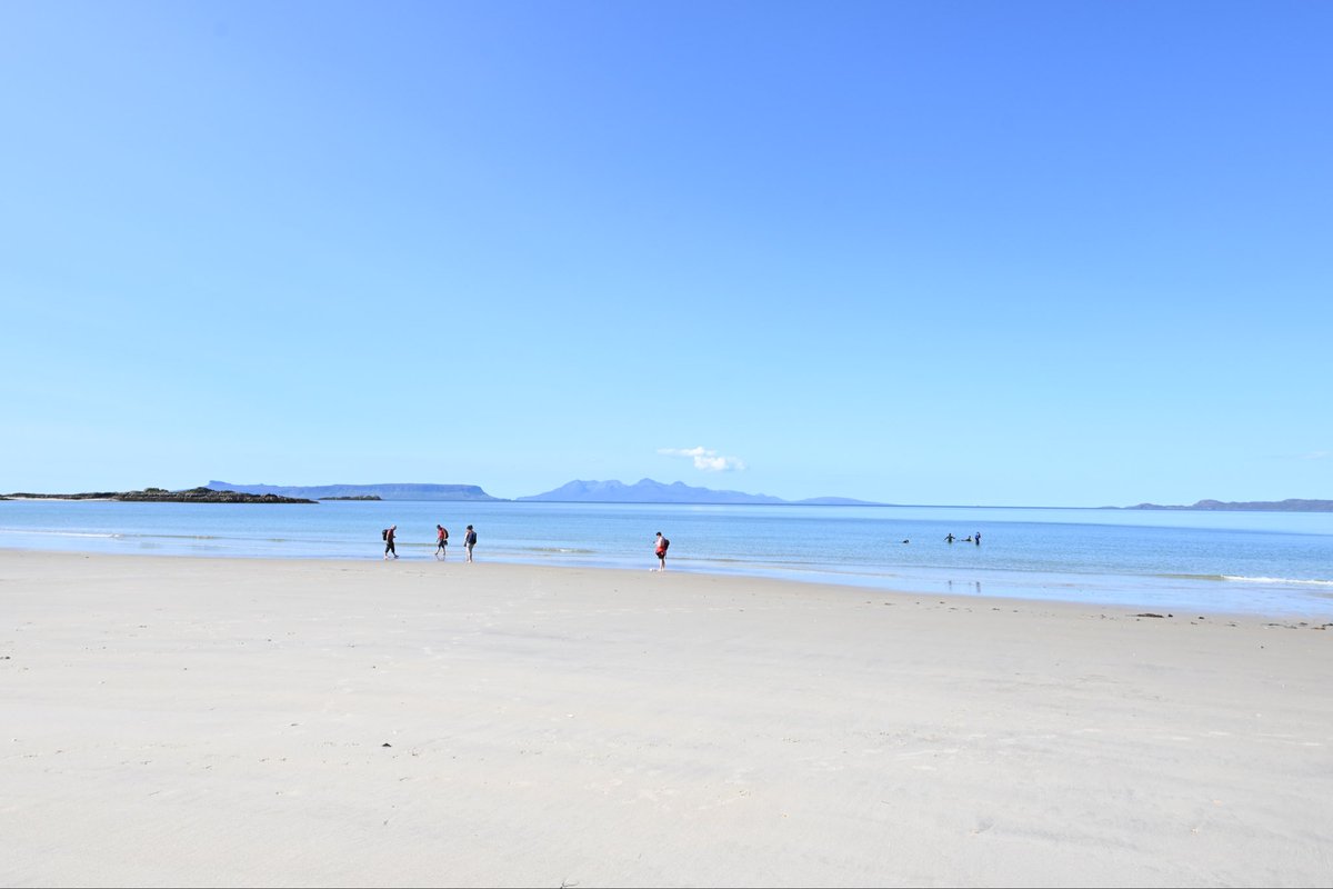 TrialBalance's tweet photo. Camusdarach Beach, Morar, Scotland. 
Beautiful white sand beach overlooking Rùm. 
#VisitScotland https://t.co/5EC7x0aMKe