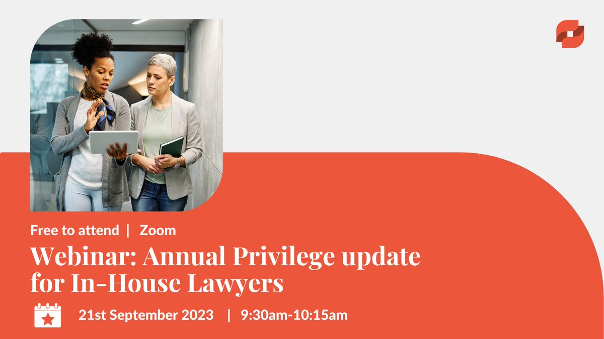 In our September webinar, Phillip Baldwin and Annabel Barons in the Dispute Resolution team discuss key issues for in-house lawyers to consider when dealing with privilege. The webinar is free to attend.

Register at: ow.ly/wlqN50PAIuE
#webinar