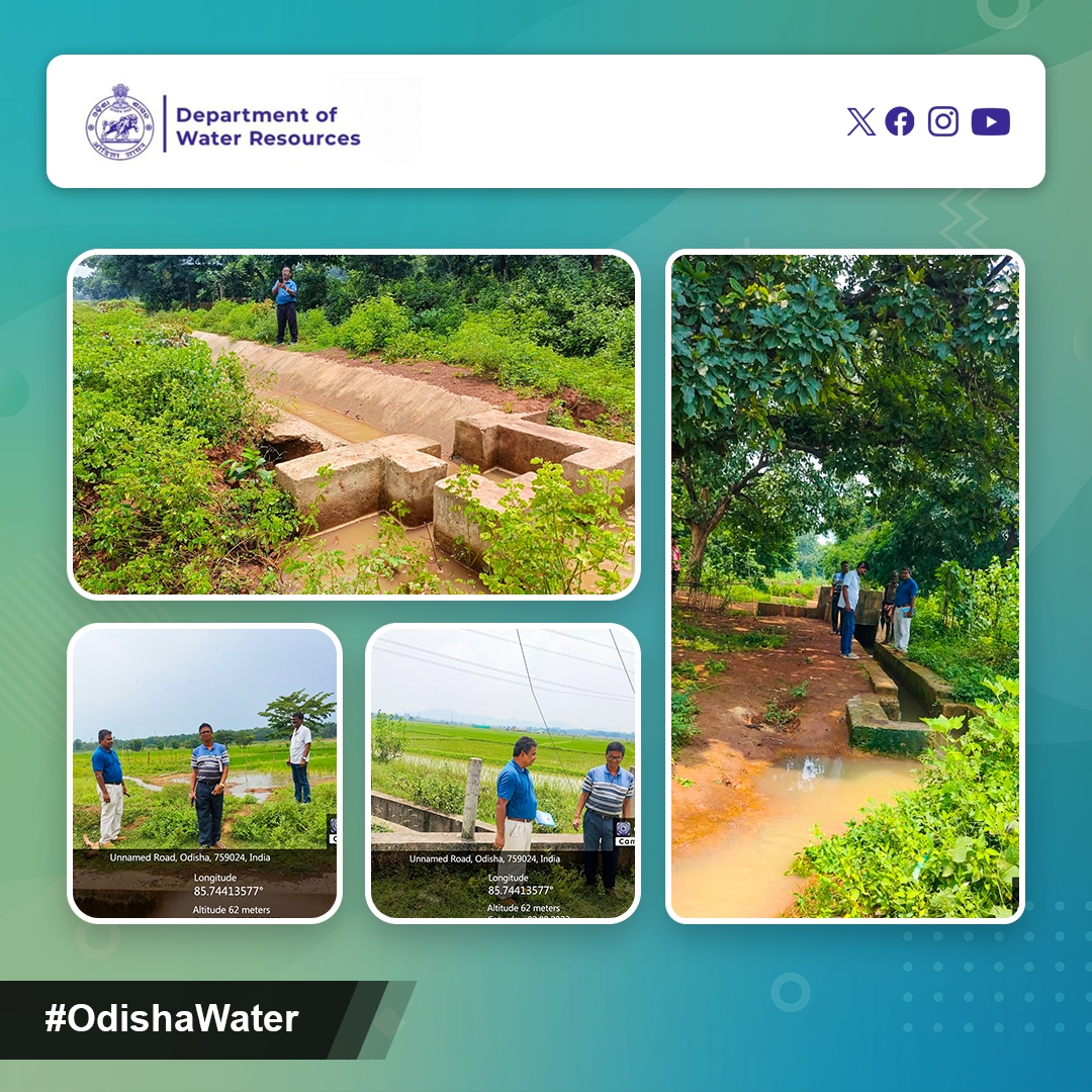 OdishaWater's tweet photo. #IrrigationUpdate: #Inspection of the tail end of canals under the Sukinda Branch System. Discussion on water availability with farmers, and ensured rotational irrigation for tail-end ayacut. Water reaching as planned. #OdishaWater https://t.co/rQROaIa8Ps