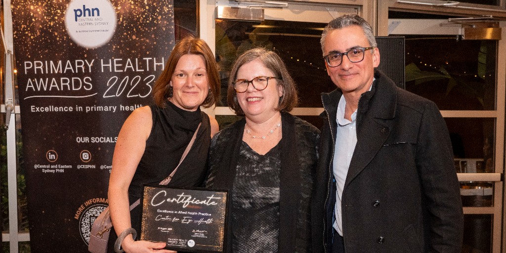 CESPHN's tweet image. Spotlighting the finalists in the Excellence in Allied Health Practice Award at last week&apos;s #CESPHN Primary Health Awards 2023: Congratulations, Christine Tang-Pearce &amp;amp; Centre for Eye Health. Read about the winners and finalists: ow.ly/W6q350PHi6k

#PHA2023