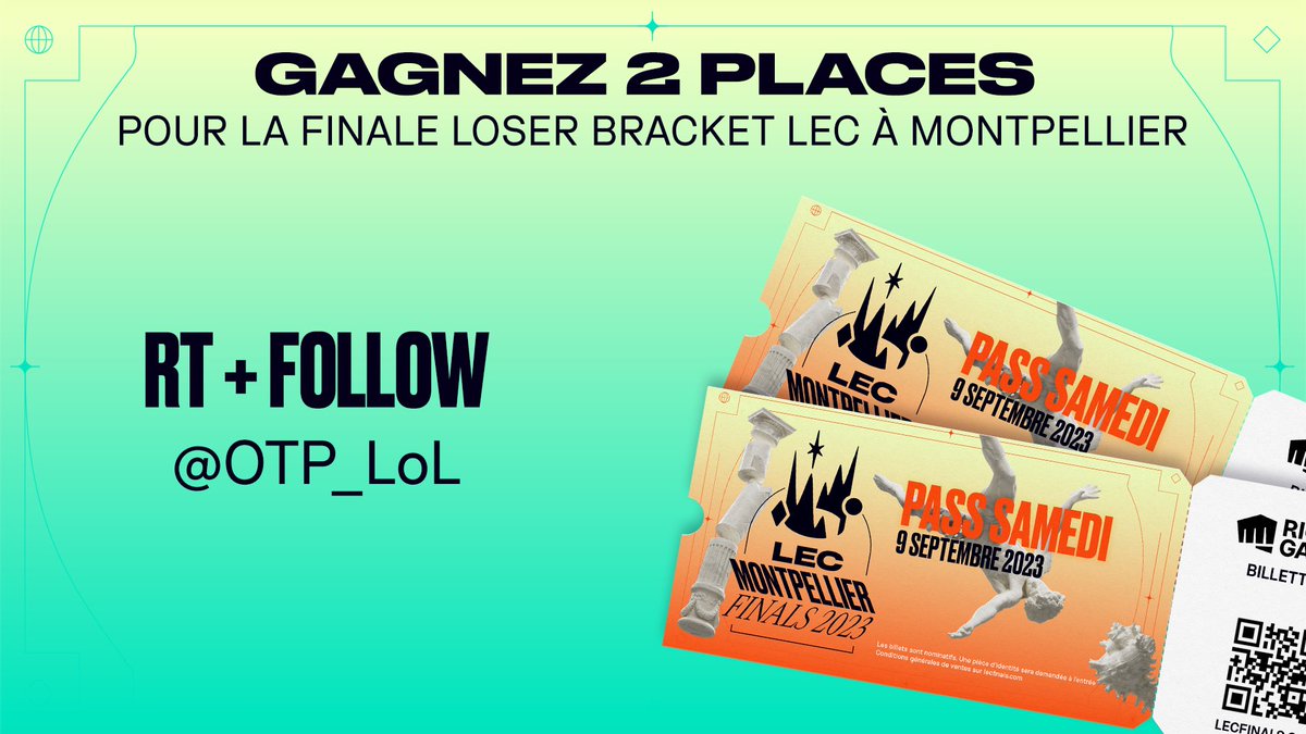 Giveaway express 🎁 Il nous reste un lot de deux places pour les matchs @lec de samedi à Montpellier ! RT + follow @OTP_LoL pour participer Tirage au sort ce soir à 20h ! #LEC