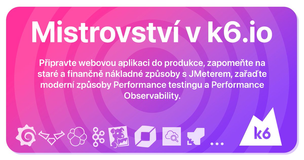 👉 Startujeme s #k6io již v říjnu 
👉 Více informací k6.canarytrace.com

#MistrovstvíK6io #PerformanceTuning #PerformanceObservability #Kubernetes #Prometheus #PerformanceBudgets #ChaosTesting #ResilienceTesting #AutonomousTesting