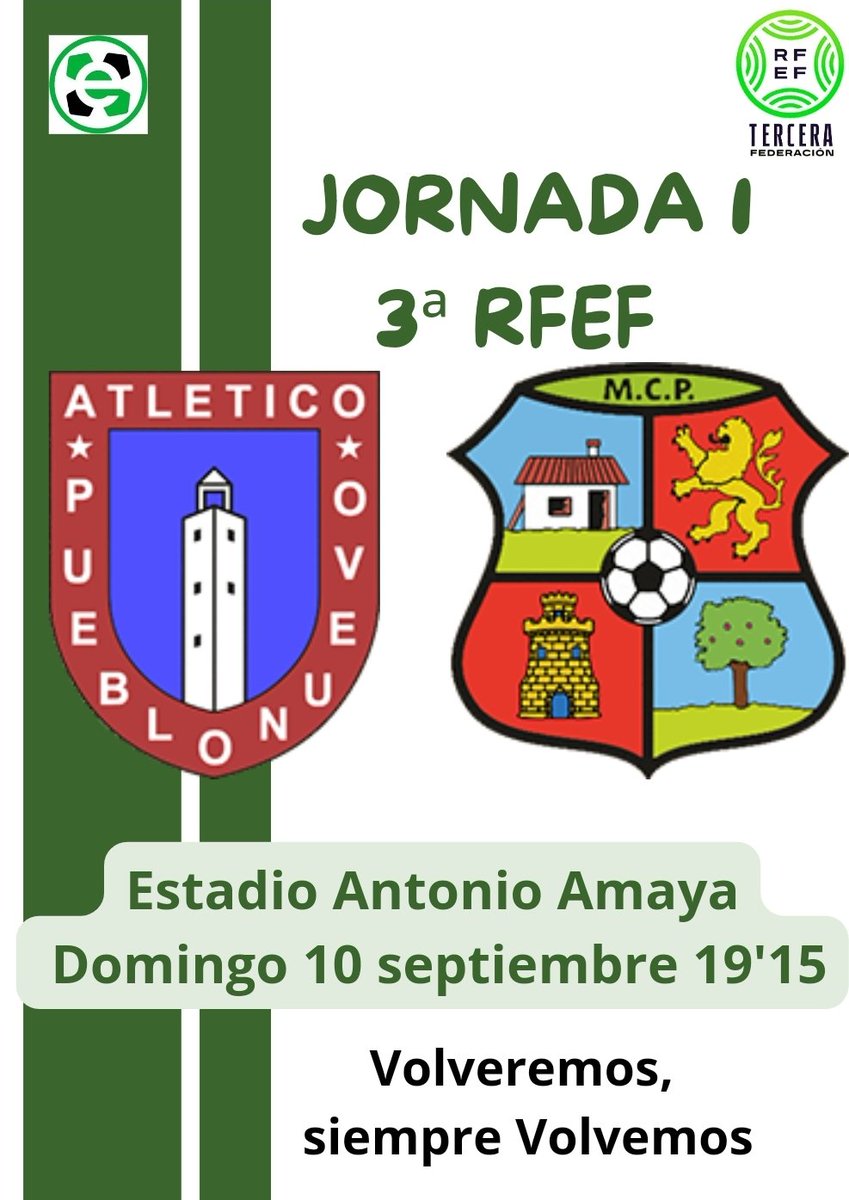 Ya tenemos horario para nuestro debut liguero será el domingo 10 de septiembre a las 19'15 horas en Pueblonuevo del Guadiana.
#VolveremosSiempreVolvemos
#HalaMoralo