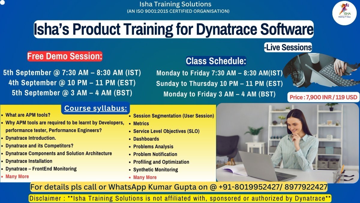 IshaKumargupta's tweet image. “Isha’s Product Training for Dynatrace Software”- Live Training
Free Demo On:
5th SEP@7:30AM(IST)/4th SEP@10PM(EST)
you can register by joining below Link
docs.google.com/forms/d/e/1FAI…
call/WhatsApp@+91-8019952427/8977922427
#dynatrace #appdynamics #peformancetesting