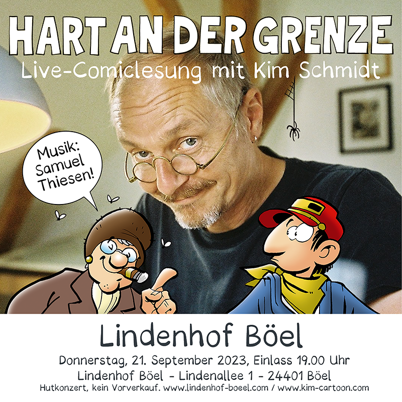 kimschmidtcomic's tweet photo. #comiclesung "Hart an der Grenze"
Der Name ist Programm: Kim Schmidt lädt ein auf große #butterfahrt ins Grenzland des norddeutschen Humors.
Donnerstag, 21. September 2023, #lindenhof Böel Lindenallee 1, 24401 Böel. Einlass: 19.00 Uhr, Eintritt frei, ein Hut geht rum. https://t.co/bmBfcYJ8Rw