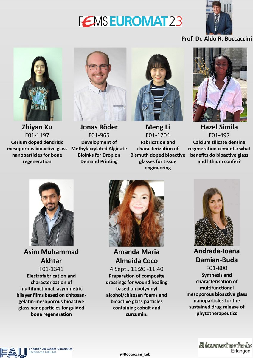 Looking forward to <a href="/FEMS_EU/">FEMS (Federation of European Materials Societies)</a> #EUROMAT2023 Congress in Frankfurt🇩🇪. Welcome to visit our poster at F01-1341
<a href="/Boccaccini_Lab/">Biomaterials_Erlangen</a> <a href="/UniFAU/">FAU Erlangen-Nbg</a>