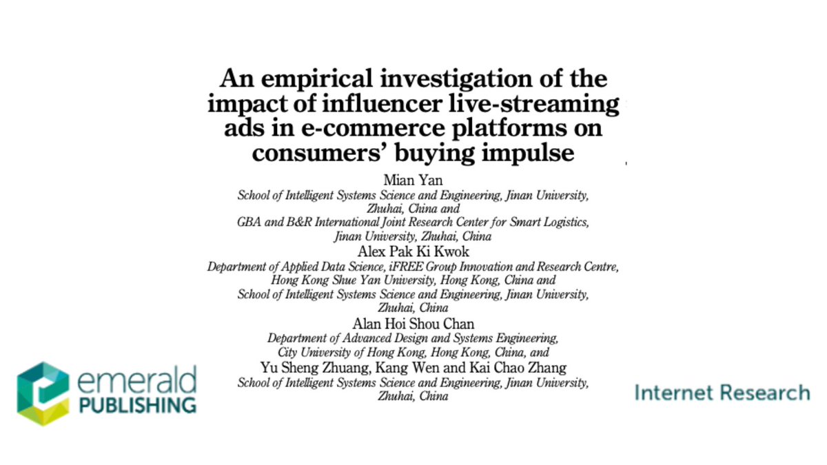 Internet_Res's tweet photo. Recently published article in #InternetResearch Vol 33 Iss 4: “An empirical investigation of the impact of influencer live-streaming ads in e-commerce platforms on consumers’ buying impulse”. https://t.co/48fto7vbzU #emerald #featuredpaper #research https://t.co/icaIfGrpGq