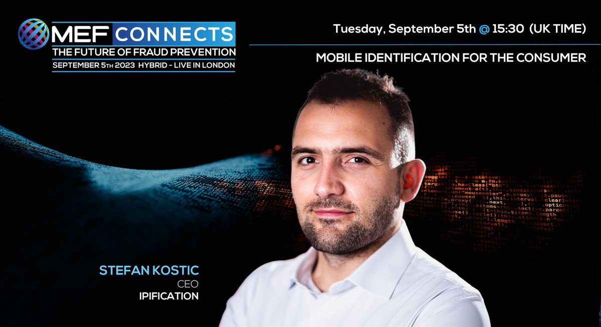 IPification's tweet photo. #IPification CEO is speaking tomorrow at 15:30 UK time at the @MEF Connects The Future of Fraud Prevention event.
In this session, Stefan will discuss mobile identification technologies for the consumer.
The event is free! Get your ticket here: https://t.co/GDRzGKCBeA https://t.co/oHyk1UrHzQ