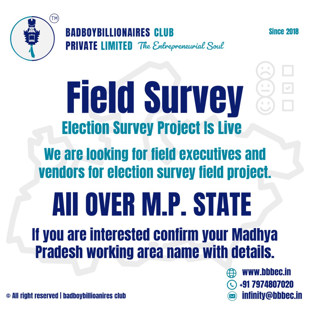 badboybilliona1's tweet image. We are looking for field executives and vendors for field survey projects all over Madhya Pradesh. 
#job #madhyapradeshjobs #employmet #jobsearch #inda #indore #bhopal #gwalior  #jabalpur