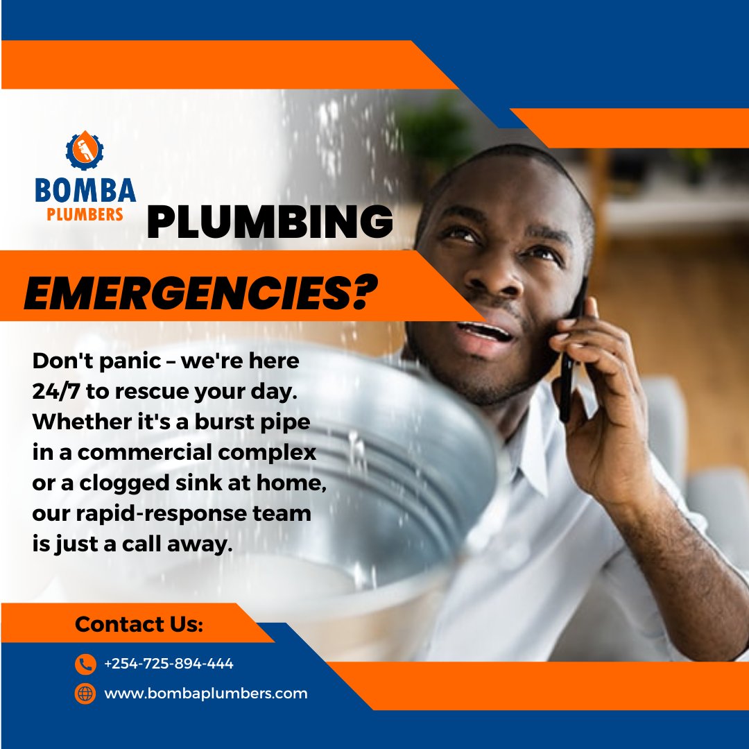 Burst pipes, stubborn clogs, or unexpected leaks? We've got you covered!
Don't let a plumbing emergency disrupt your day. Call us now at 0725 894 444 for fast, reliable service. Your peace of mind is our top priority! 💧🔧
#EmergencyPlumbing #PlumbingServices #BombaPlumbers