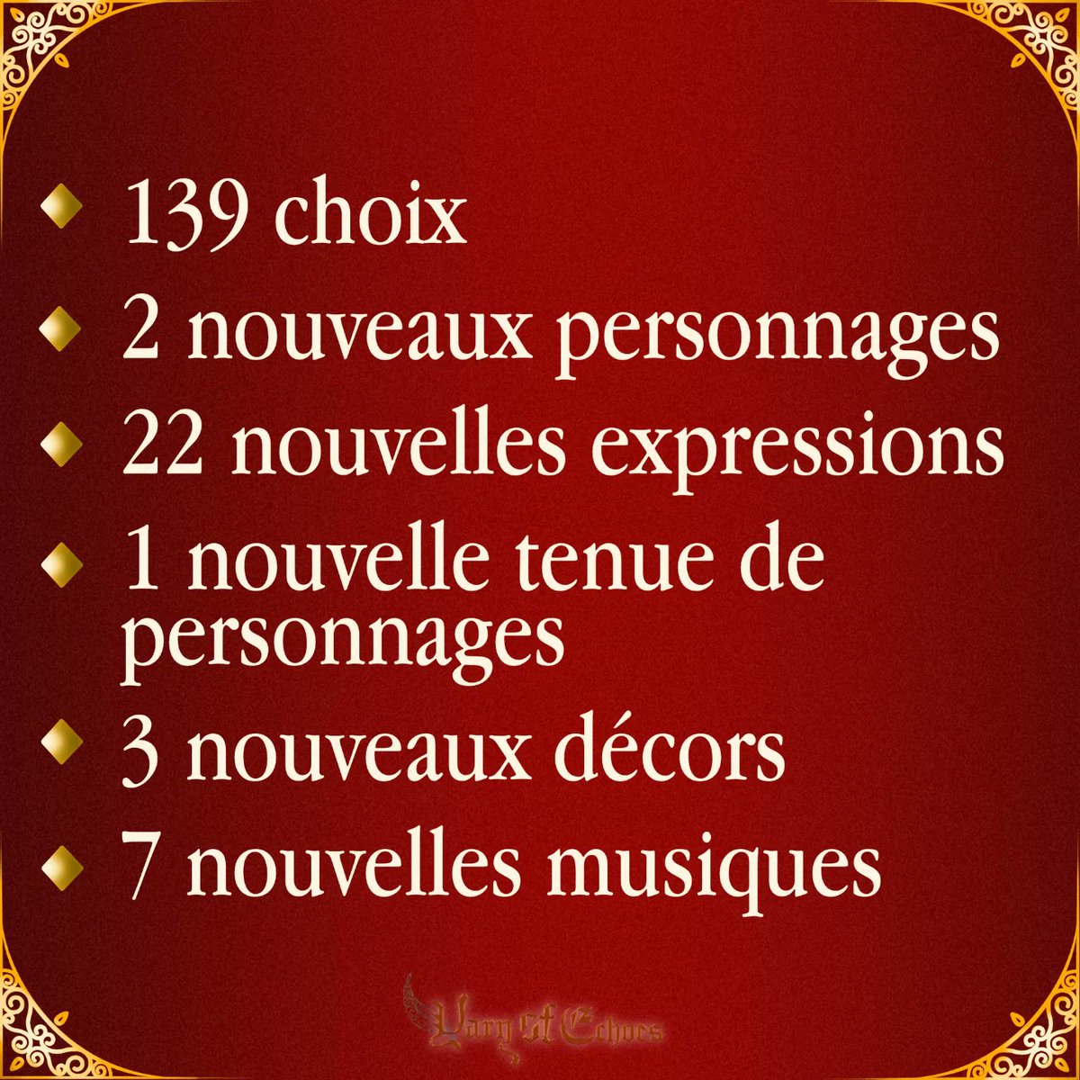 Yarnofechoes's tweet photo. Avez vous remarqué les éléments ajoutés ? Et... avez vous tout collecté ? 👀

#YOE #yoemerethyl #otome #gamechoice #datingsim #romancenovels #interactivestory #blgame #glgames #story #collection #exploits #codex #illustration #romangraphique #fantasy https://t.co/dkPDlwoImz