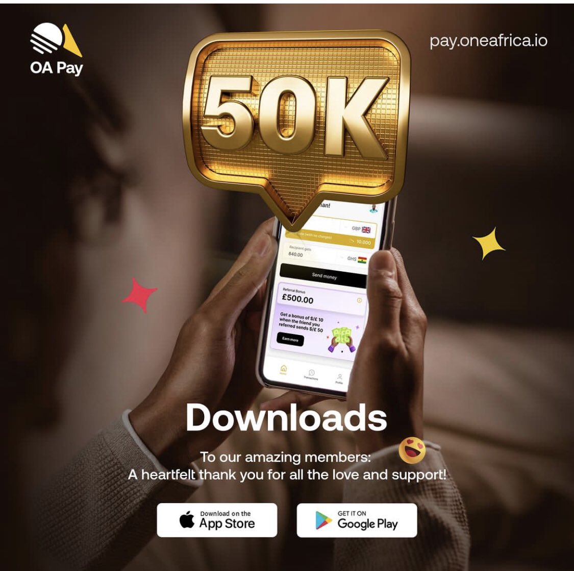 TiCmusicGh's tweet photo. Weβve hit a milestone together 50,000.00+ app installs on playstore!
We couldnβt have done it without you. Thank you for being part of our milestone and many more to come. @PayOneAfrica
Agiip βοΈβοΈβοΈβοΈβοΈπ
#OaPay #sendemame #OneAfrica #MoneyTransferApp #Celebration https://t.co/FBRKUyproS