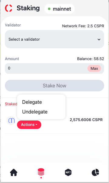 casperdash_io's tweet photo. 1. Implement "Actions" button on the Staking Screen including #Delegate #Undelegate https://t.co/k2SPO9zJ8P